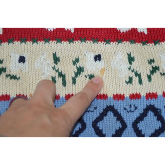 Vintage 90s Eagle's Eye Knit Sweater Vest Teacher Core Blue Red Hearts Size M - Picture 4 of 11
